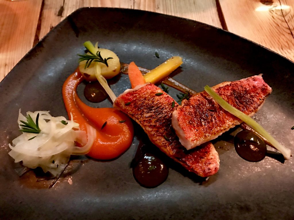 Red mullet with orange and baby fennel starter at Salut in Islington, London