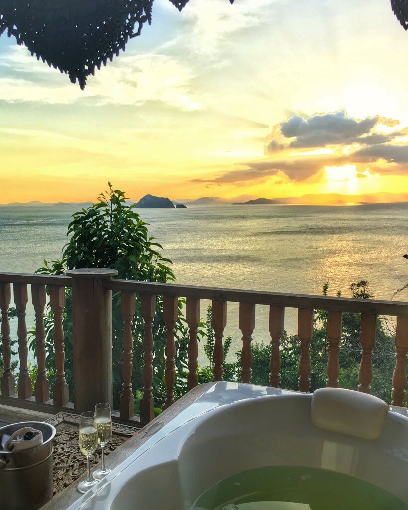 Bathtub and champagne at Santhiya Koh Yao Yai