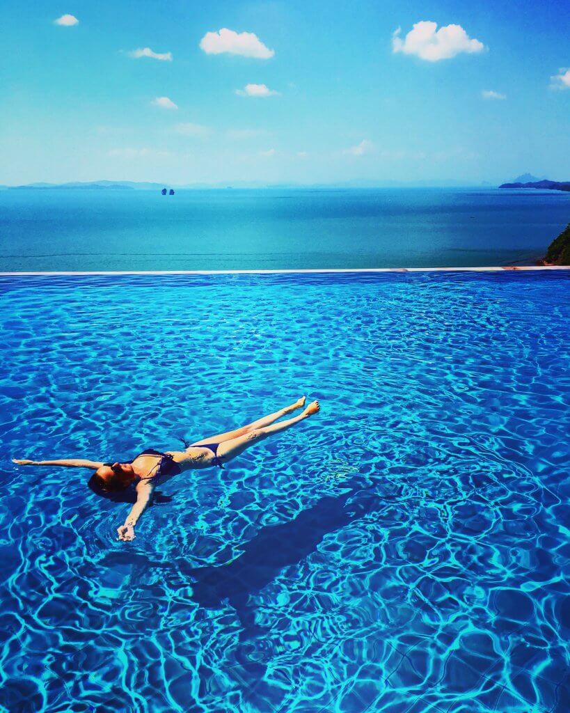 Floating in the infinity pool in Santhiya, Koh Yao Yai