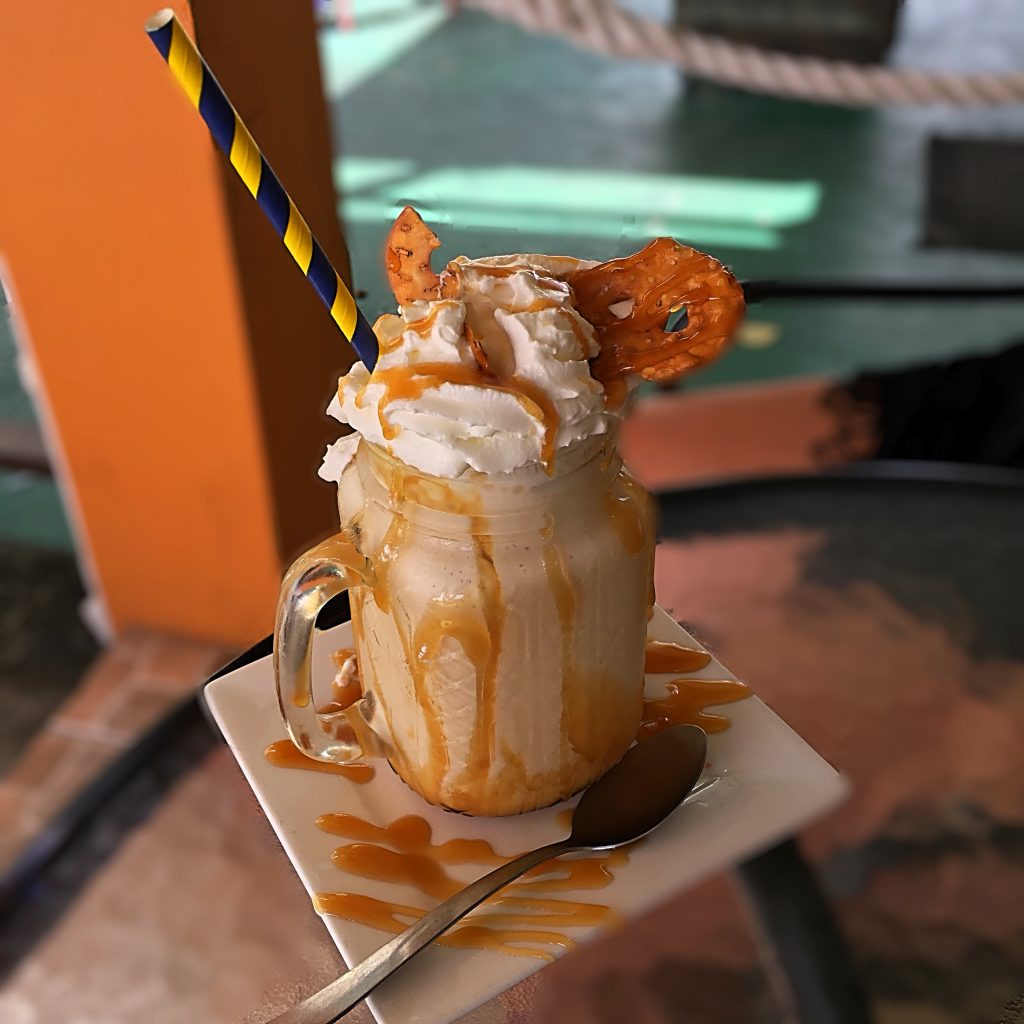 Salted caramel freakshake at Bliss Cafe in Barbados, Caribbean