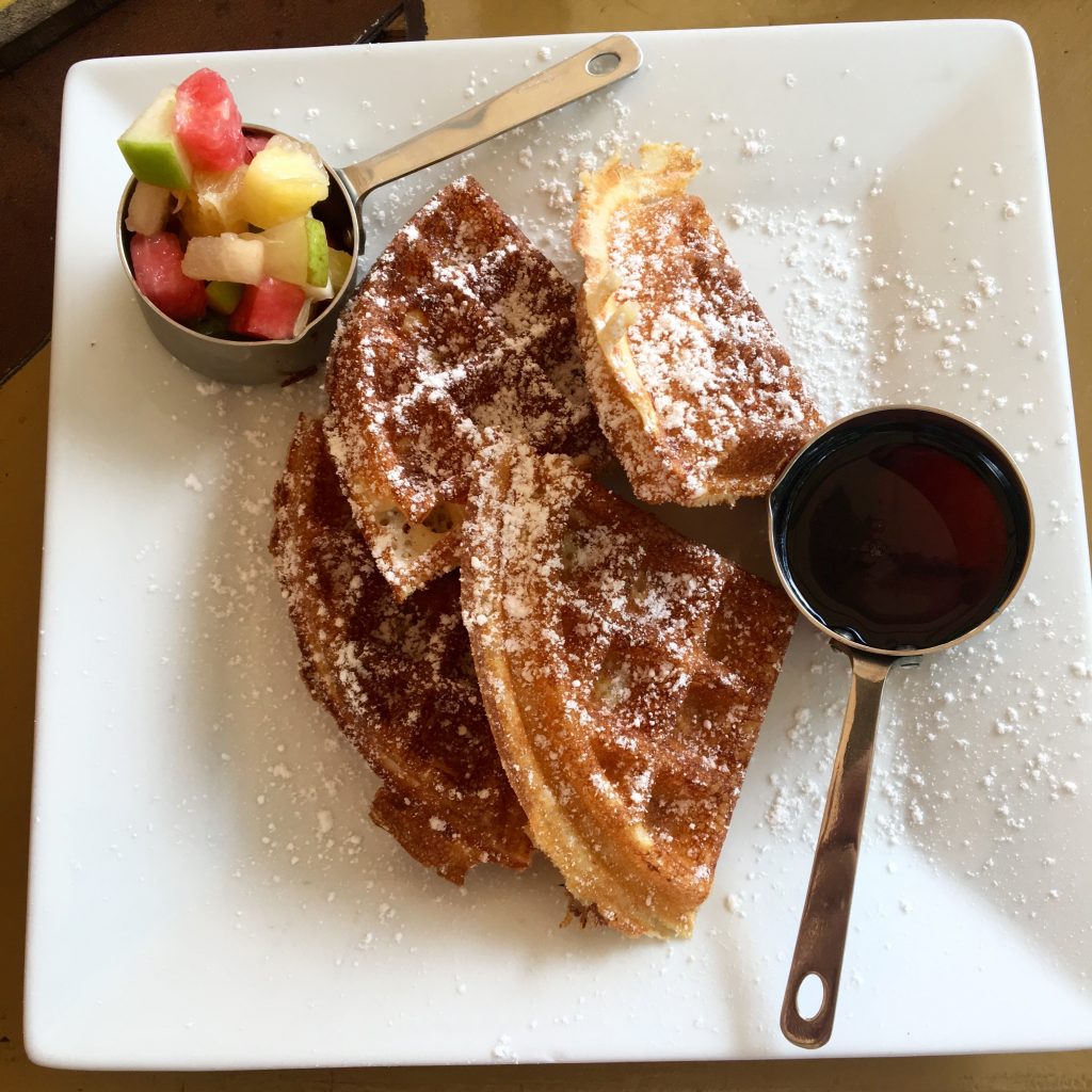 Fruit and waffles at Coffee Barbados Cafe in Barbados, Caribbean