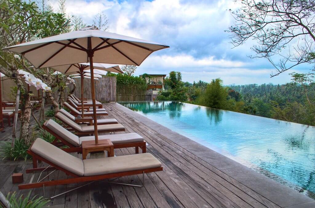 Infinity pool overlooking the jungle at Bisma Eight, Ubud, Bali, Indonesia
