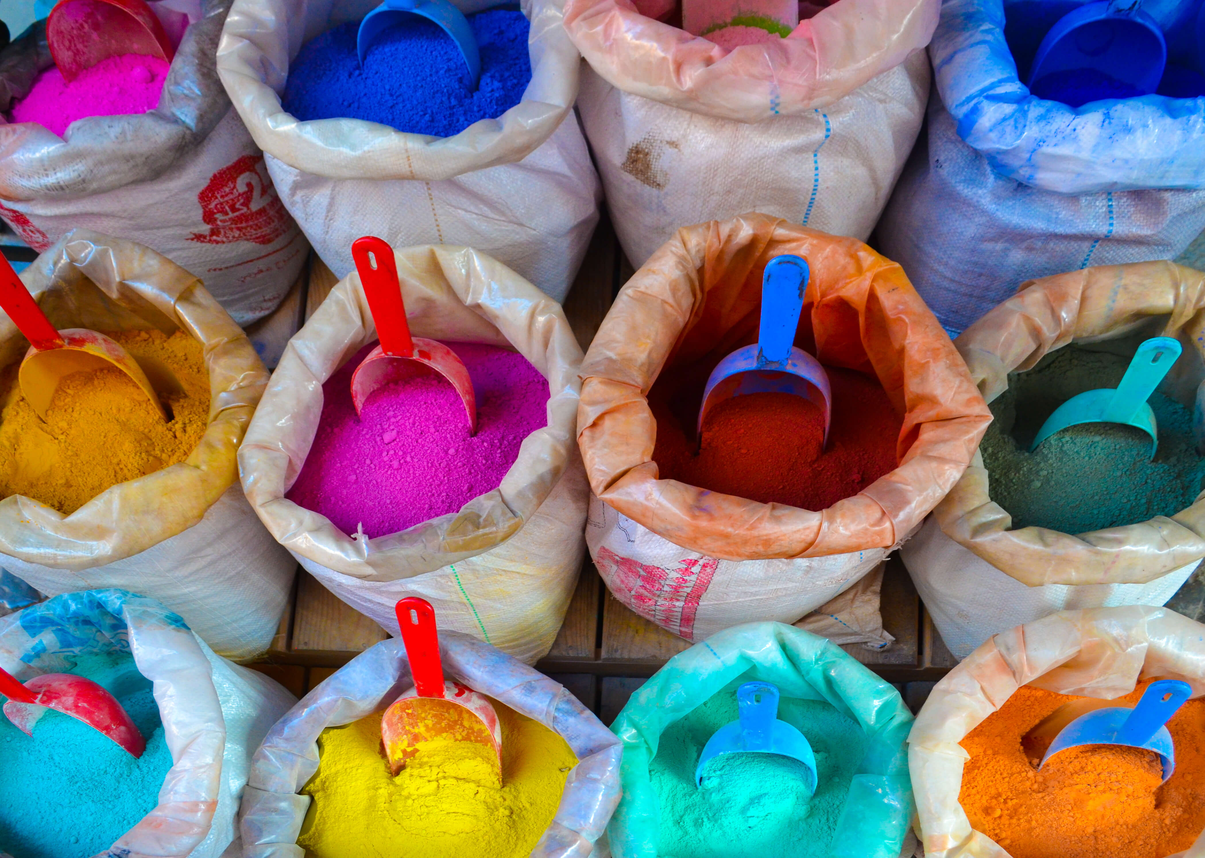 Coloured dyes in Chefchaouen, Morocco