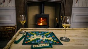 Scrabble by the fire at The Forest Side, Grasmere, Lake District