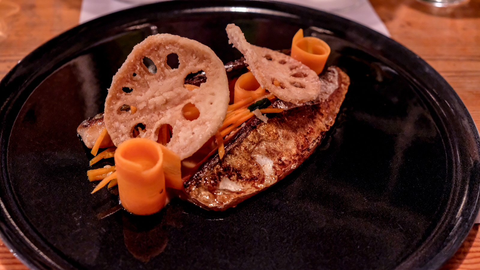 Three Hares Sedbergh - Mackerel fillet with lotus root, miso and soy