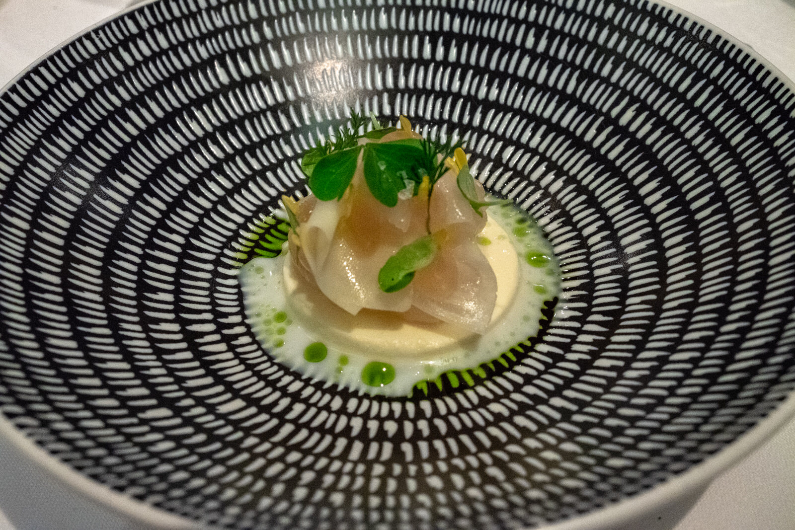 Alma Singapore - Scallop with smoked onion, daikon and lemon verbena starter