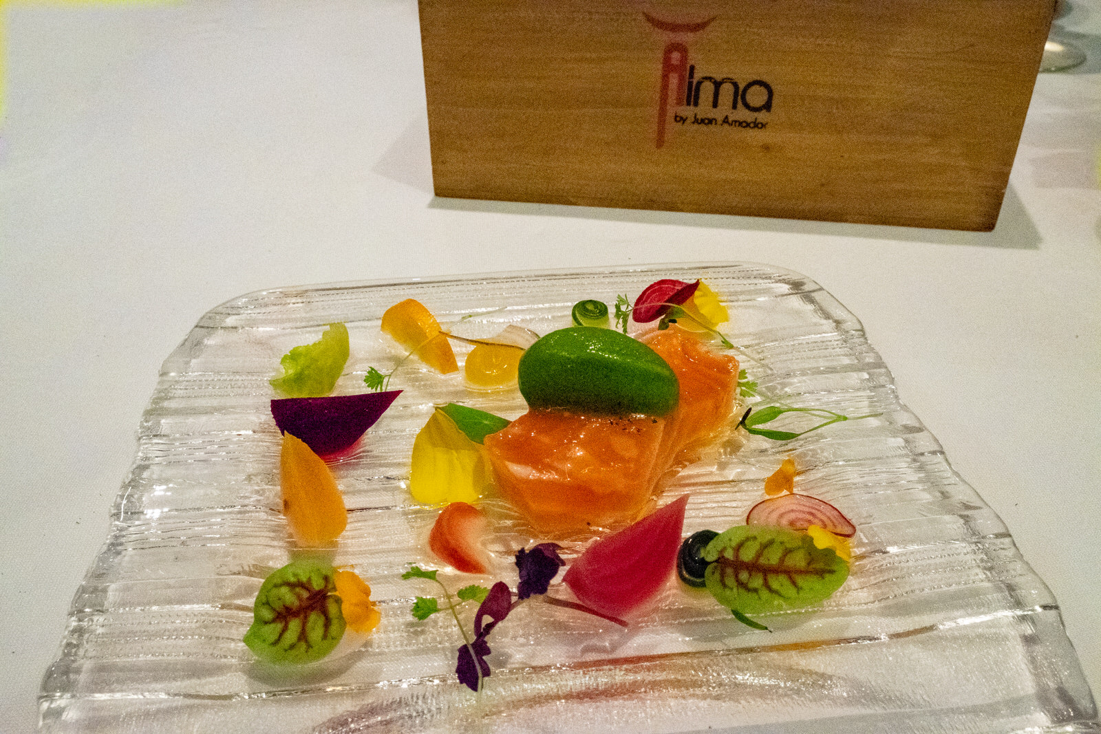 Alma Singapore - Smoked ocean trout with degustation of vegetables and sorrel sorbet starter