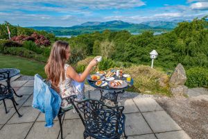 Staying at Holbeck Ghyll, Windermere, Lake District - Breakfast on the terrace