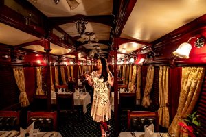 Rovos Rail - Dinner in the pillared dining car, South Africa's luxury train