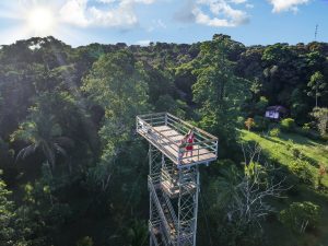 Sunset and the observation tower at Tranquilo Bay, Bocas del Toro, Panama