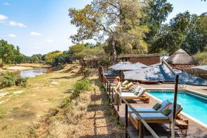 Swimming pool overlooking the river, Pafuri camp, Kruger, South Africa