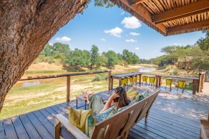 Safari camp bar overlooking the river, Pafuri camp, Kruger, South Africa