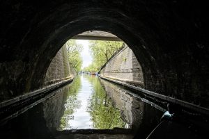 Sailing along the canals in London in a Go Boat