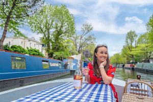 Sailing along the canals in Little Venice, London in a Go Boat