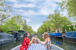 Sailing along the canals in Little Venice, London in a Go Boat