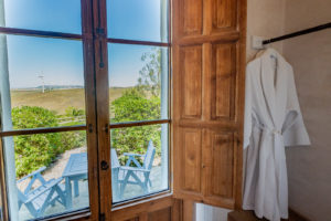 Bathrobe and views from the suite at Casa la Siesta, Cadiz, Spain