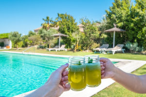 Fresh juice by the pool at Casa la Siesta, Cadiz, Spain