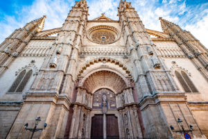 Facade La Seu, Palma Cathedral in Palma de Mallorca, Spain