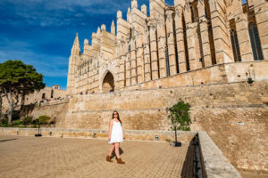 Walking around La Seu, Palma Cathedral in Palma de Mallorca, Spain