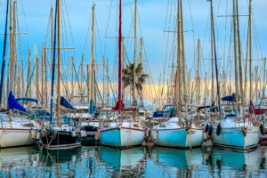 Yachts in the harbour at sunset in Palma de Mallorca, Spain