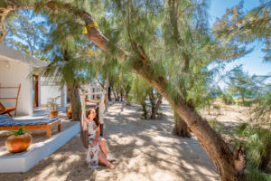 Beach huts and hammocks at Liquid Dive Adventures in Tofo, Mozambique