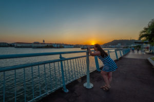 Walking along Cinta Costera at sunset in Panama City, Panama