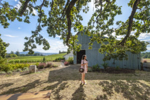 Wine tasting at Flâneur Wines blue barn in Willamette Valley, Oregon