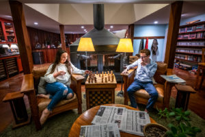 Playing boardgames at Brewery Gulch Inn, Mendocino, California