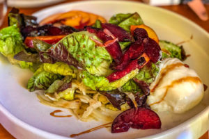 Peach and burrata salad at Marin Sun Farms with Food & Farm Tours, Marin, California