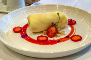 Strawberry and mascarpone crepe breakfast at the Farmhouse Inn restaurant, Healdsburg, Sonoma, California