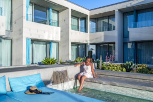 Terrace and sun loungers at Tower 23, Pacific Beach, San Diego, California