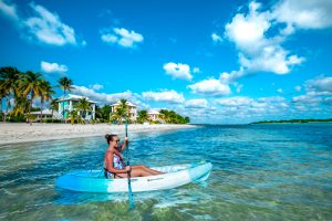 Kayaking across South Hole Sound with Southern Cross Club, Little Cayman, Cayman Islands